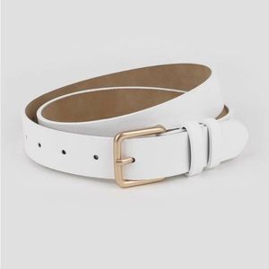Classic White with Gold Metal Square Buckle Belt